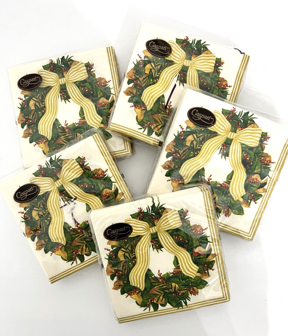 CASPARI Paper Cocktail Napkins Magnolia Wreath Design 20 Count Triple-ply NEW X5